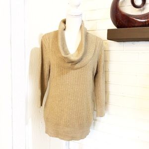 IZ Byer Gold Metallic Cowl Neck Sweater, Size XL